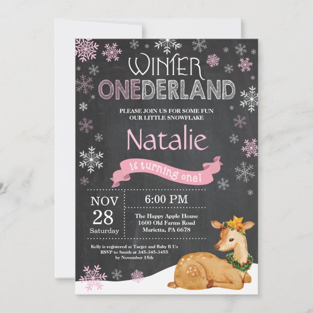 Winter Onederland Deer 1st Birthday Invitation (Front)