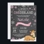 Winter Onederland Deer 1st Birthday Invitation<br><div class="desc">Winter Onederland Deer 1st Birthday Invitation. Deer. Pink and White Snowflake. First Birthday. Girl 1st Bday Invite. Chalkboard Background. Black and White. For further customization,  please click the "Customize it" button and use our design tool to modify this template.</div>