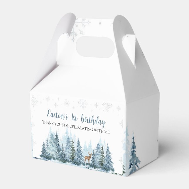 Winter Onederland Deer Birthday Party Favor Box (Front Side)
