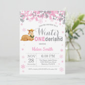 Winter Onederland Deer Girl 1st Birthday Invitation (Standing Front)