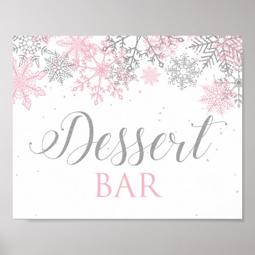 Winter Onederland Dessert Bar Sign Pink Snowflakes