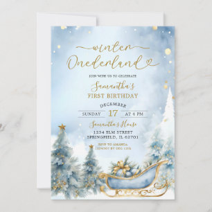 Winter Onederland Dusty Blue Baby Shower Invitation