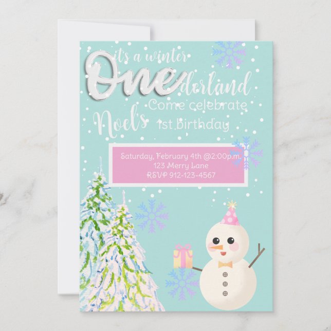 Winter Onederland firsr birthday Invitation (Front)