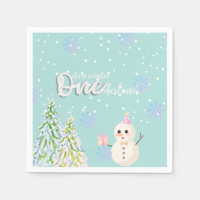 Winter Onederland firsr birthday Napkins (Front)