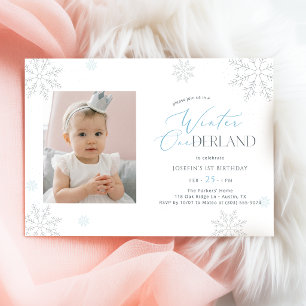 Winter Onederland First Birthday Baby Kid Photo Invitation