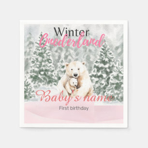 Winter Onederland First Birthday Bear Snowy Forest Napkins
