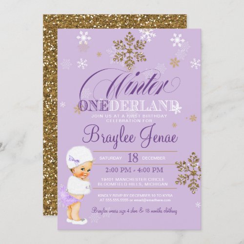 Winter Onederland First Birthday Blonde Baby Girl Invitation