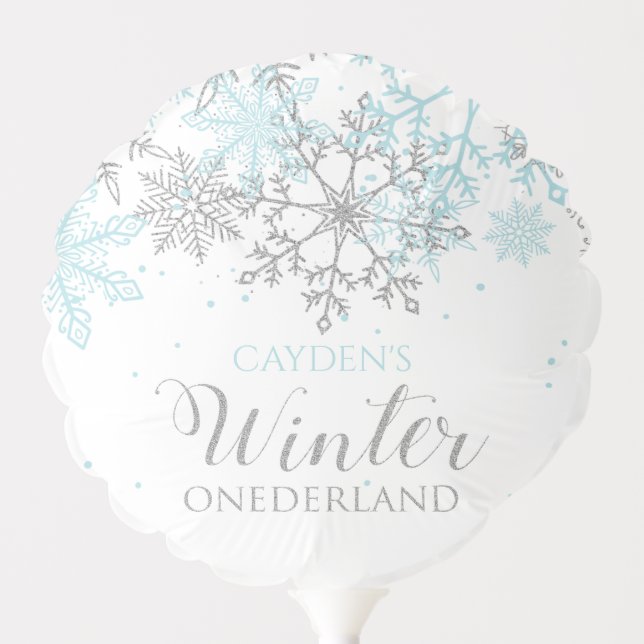 Winter Onederland first birthday blue and silver N Balloon (Front)