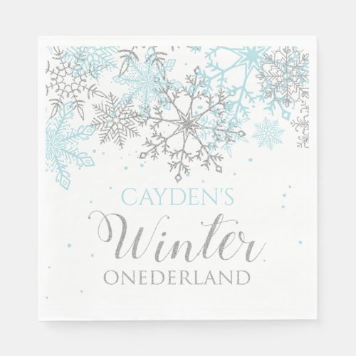 Winter Onederland first birthday blue and silver N Napkins