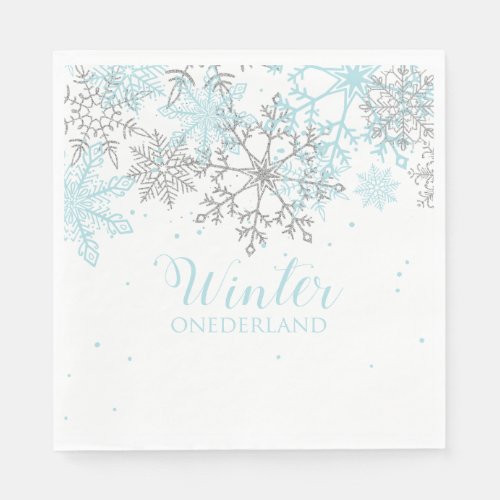 Winter Onederland first birthday blue and silver Napkins