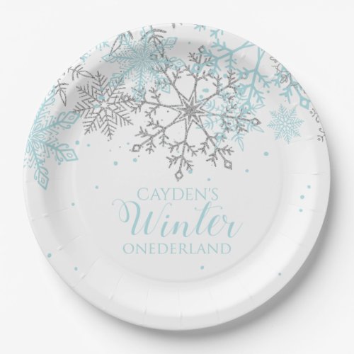 Winter Onederland first birthday blue and silver P Paper Plates