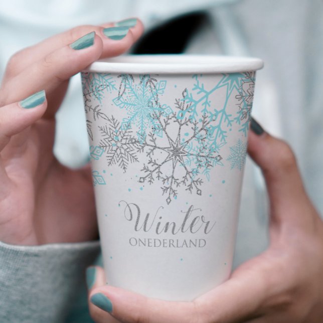 Winter Onederland first birthday blue and silver Paper Cups (Creator Uploaded)
