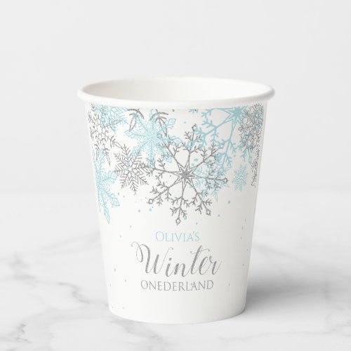 Winter Onederland first birthday blue and silver Paper Cups
