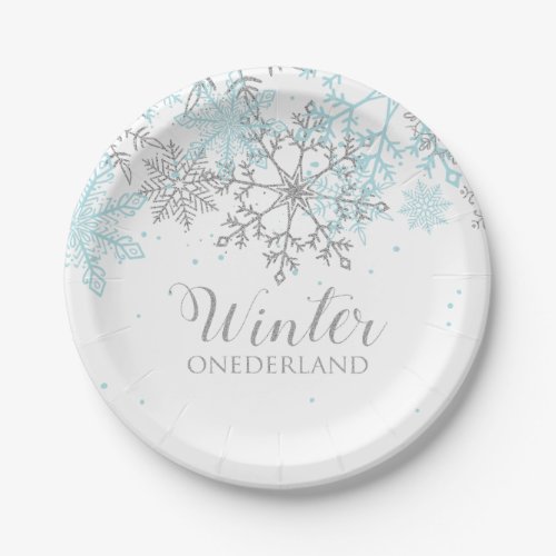 Winter Onederland first birthday blue and silver Paper Plates