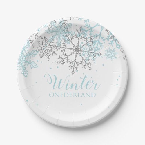 Winter Onederland first birthday blue and silver Paper Plates