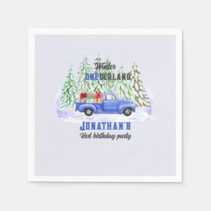 Winter Onederland First Birthday blue truck presen Napkins