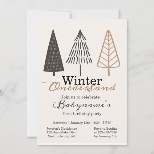 Winter Onederland First Birthday Boho Minimalist Invitation