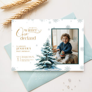 Winter Onederland First Birthday Boy Girl Photo Invitation