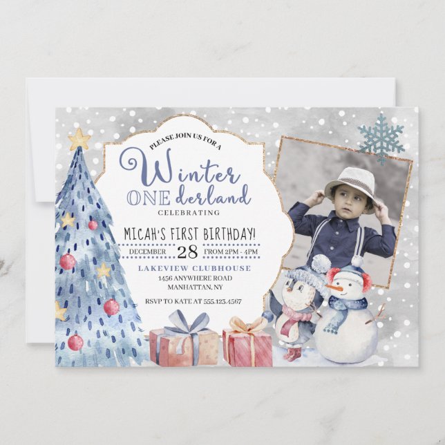 Winter Onederland First Birthday Christmas Invitation (Front)