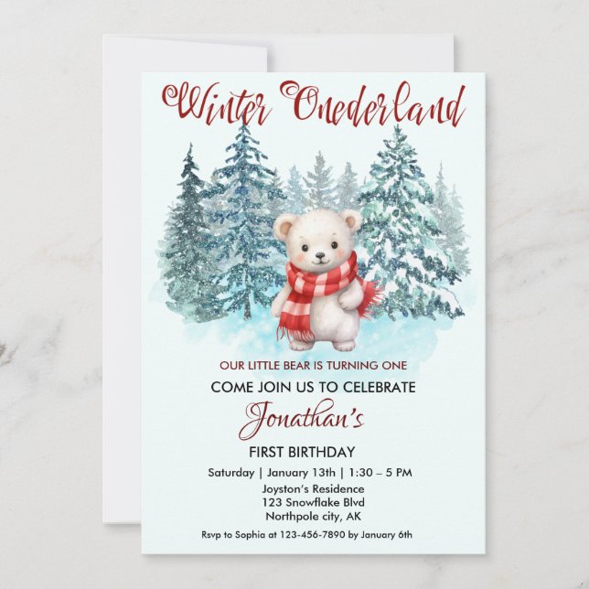 Winter Onederland First Birthday Cute Bear Forest  Invitation (Front)