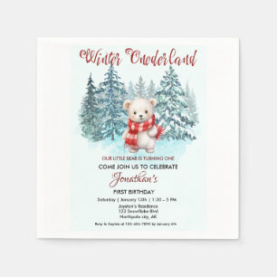 Winter Onederland First Birthday Cute Bear Forest Napkins
