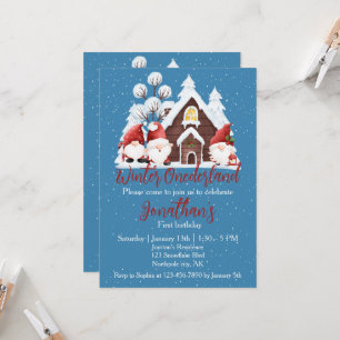 Winter Onederland First Birthday Cute gnomes Invitation
