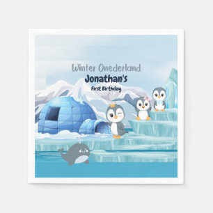 Winter Onederland First Birthday Cute Penguin Iglo Napkins
