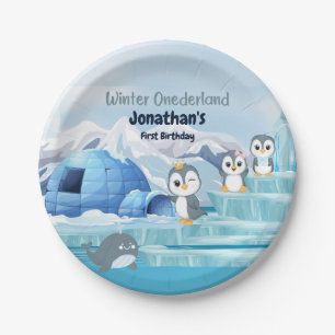 Winter Onederland First Birthday Cute Penguin Iglo Paper Plates