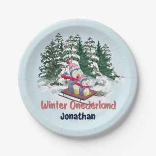Winter Onederland First Birthday Cute Penguins on Paper Plates