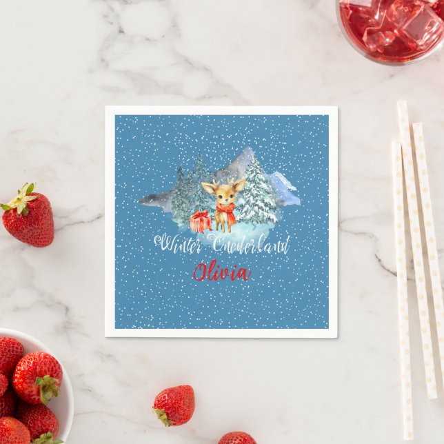 Winter Onederland First Birthday Cute Reindeer Napkins (Insitu)