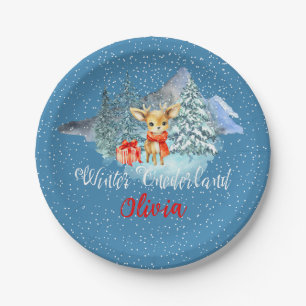 Winter Onederland First Birthday Cute Reindeer Paper Plates
