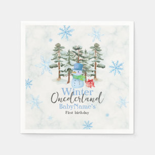 Winter Onederland First Birthday Cute snowman fore Napkins