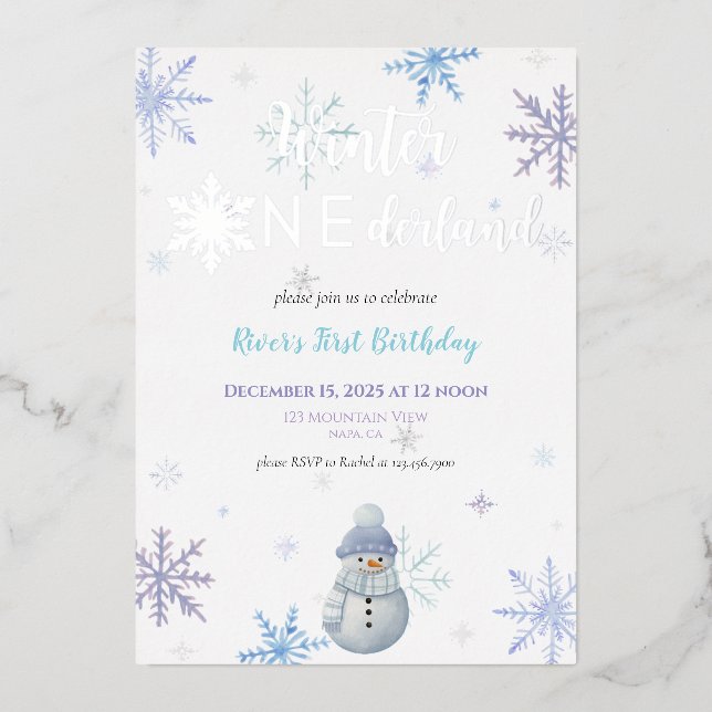 Winter ONEderland First Birthday Foil Invitation (Front)