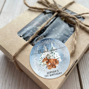 Winter ONEderland First Birthday Fox Thank You Classic Round Sticker
