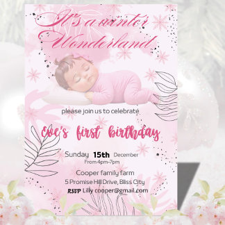 Winter Onederland First Birthday girl Invitation