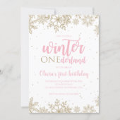 Winter Onederland First Birthday Gold Snowflakes Invitation (Front)