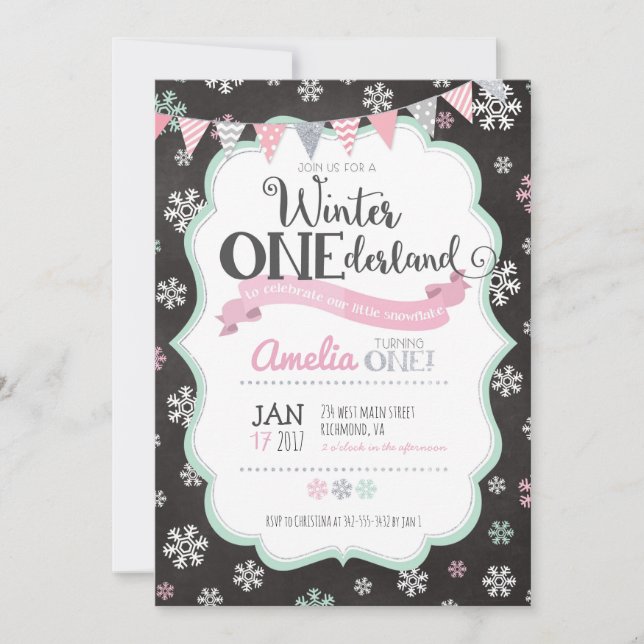 Winter ONEderland First Birthday Invitation (Front)