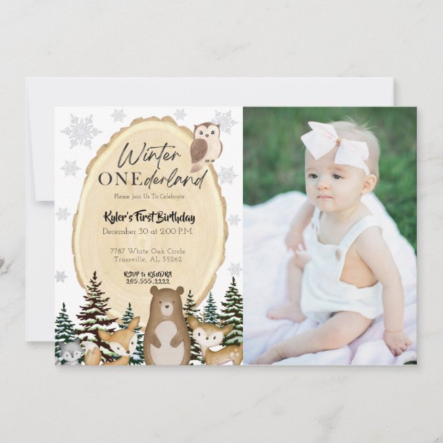 Winter ONEderland First Birthday Invitation  (Front)