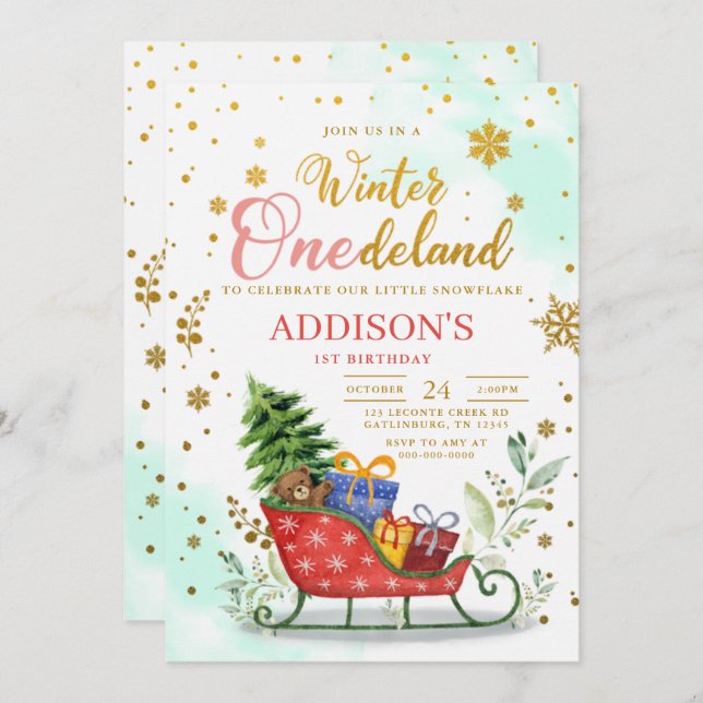Winter Onederland First Birthday Invitation (Front/Back)