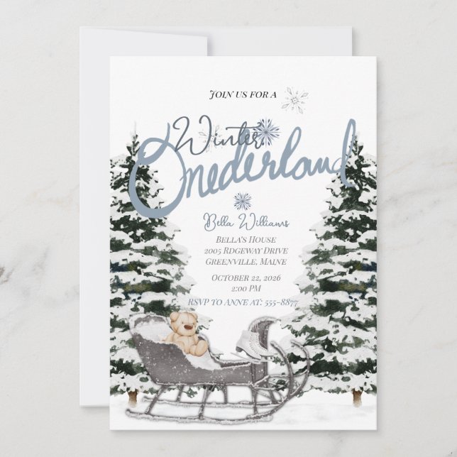 Winter Onederland First Birthday Invitation (Front)