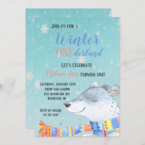 Winter Onederland First Birthday Invitation