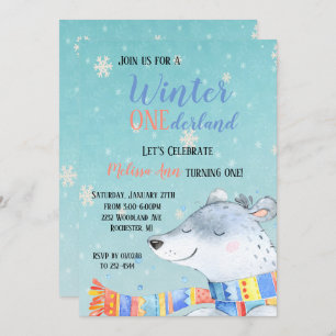 Winter Onederland First Birthday Invitation