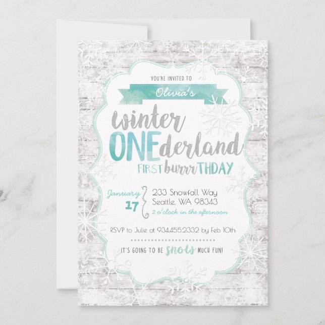 Winter Onederland First Birthday Invitation (Front)