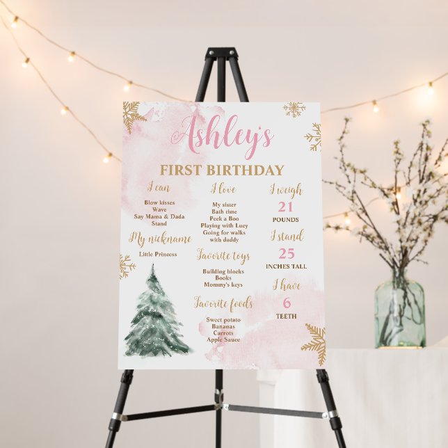 Winter Onederland First Birthday Milestones Poster (In Situ (Stand))