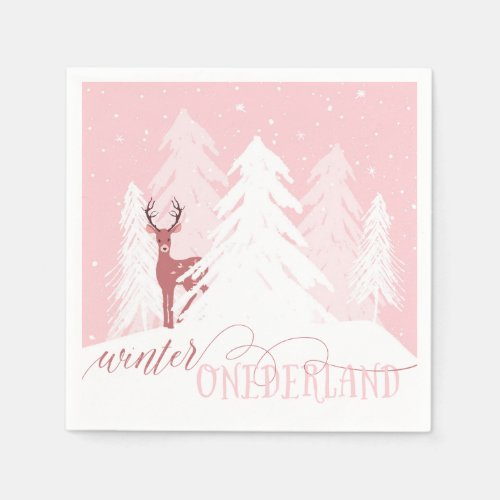 Winter Onederland First Birthday Napkin Pink