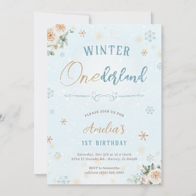 Winter Onederland First Birthday Party Frozen 1st  Invitation (Front)