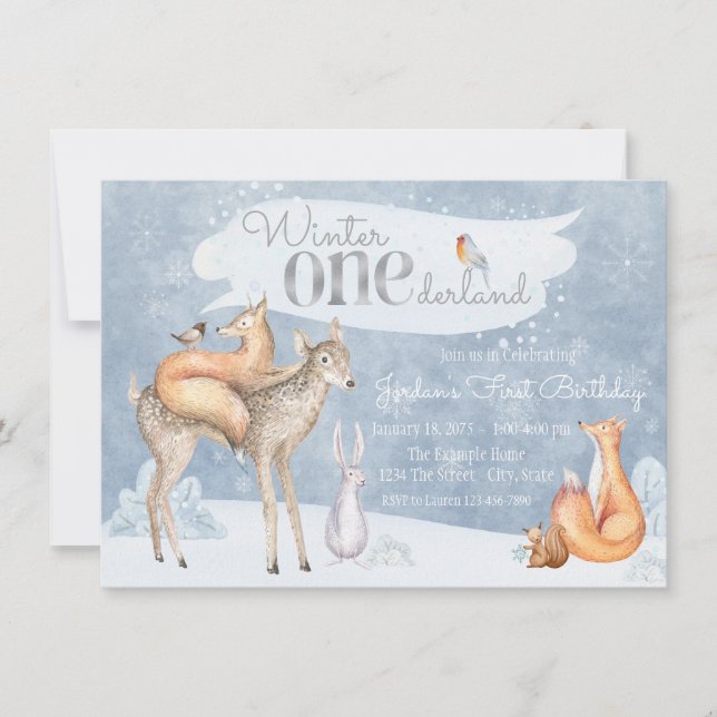Winter ONEderland First Birthday Party Invitation (Front)