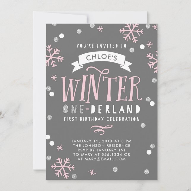 Winter Onederland First Birthday Party Invitation (Front)