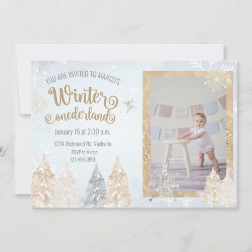 Winter Onederland First Birthday Party Snowflake Invitation