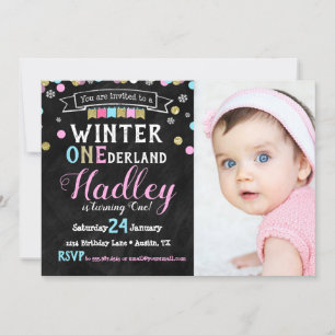 Winter Onederland First Birthday Photo Invitation